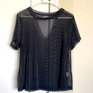 SHEIN Sheer Glitter Mesh Top